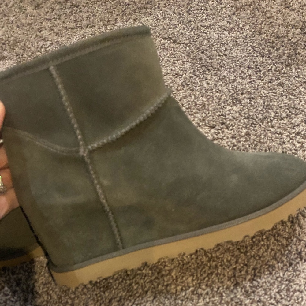 UGG Olive Plush Boots wedge heel new without box